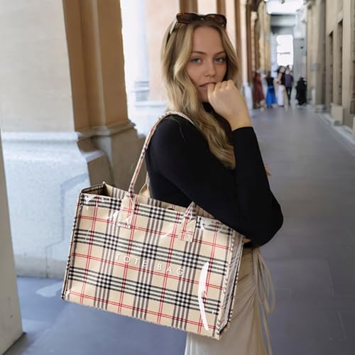 Image of KALIDI PVC Tote Bag Women's Kraft Paper Work Handbags Purses with Top Handle