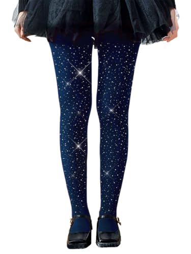 Image of LUCKELF Girls Glitter Tights, Soft Opaque Tights Sparkle Rhinestone Tights School Dress Dance Stockings