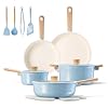 CAROTE 16pcs Ceramic Cookware Set, Pots and Pans Non Stick Kitchen Cookware Sets, Pots and Pans Set Cooking Set with Knife Set