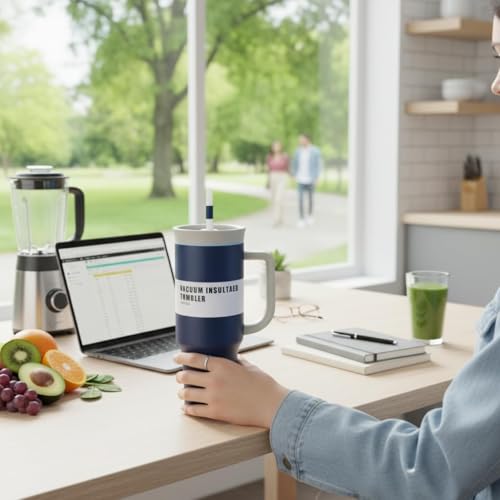 Image of HomeCloud 1200ml Insulated Coffee Tumbler with Lid - Double Wall Travel Mug for Hot & Cold Drinks, Leak-Proof, Durable, Portable, Stylish Stainless Steel Design (Dark Blue)