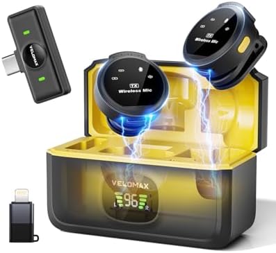 VELOMAX Wireless Mic for Youtubers, Noise Cancellation Wireless Microphone with 164FT 40H Battery, Mic for YouTube Wireless, Microphone for Recording, Vlogging (Type-C and Lightning Port Version)