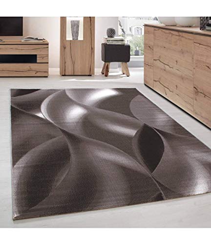 Tapis moderne pour salon abstrait beige et marron 120x170 avec un design effet vagues