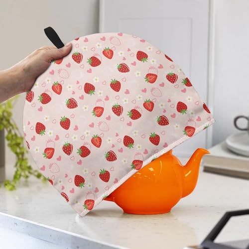 Image of Tea Pot Cover Red Strawberry Print Teapots Cosy Insulated Tea Cozies Home Kitchen Decoration Teapot Dust Cover Warming Tea Kettle Quilt Creative Gifts for Party