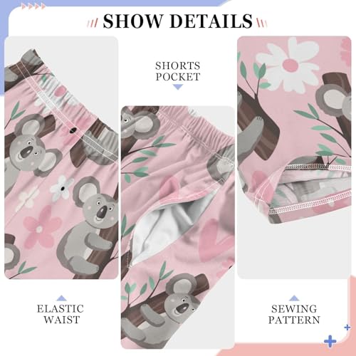 Lovely Koala Flowers Boys Long Pants Soft Trousers Elastic Waist Kids Lounge Bottoms with Pockets S-XL4