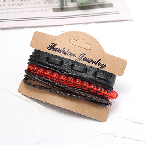 Hzman SZ23-0522-02A Leather Bracelet For Men Women Adjustable Handmade Braided Rope Multilayer Wrap Red Onyx Stone Charm Cuff Bracelet Jewelry Gift thumb #1