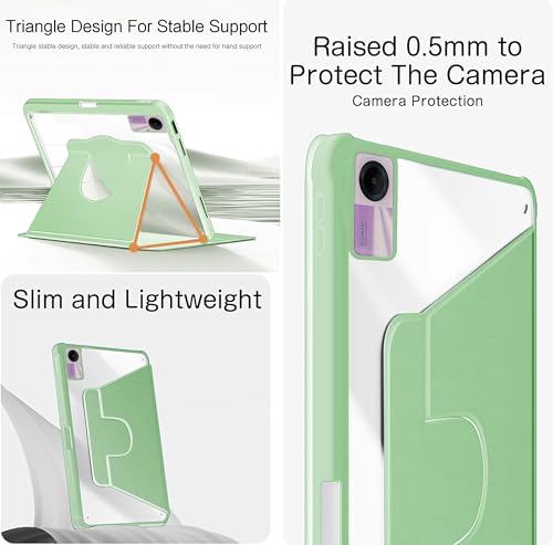 Image of TGK Rotating Case for Redmi Pad SE 11 inch with Pencil Holder 360 Degree Rotation Protective Trifold Stand Cover Clear Back (Mint Green)