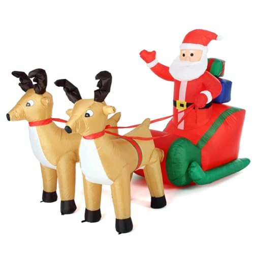 BAKAJI Babbo Natale Gonfiabile su Slitta con 2 Renne, Decorazione