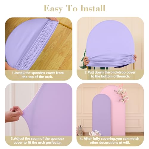 Image of Pink Purple Arch Backdrop Cover for Wedding, 7.2FT 6FT Set of 2 Stretchy Spandex Fitted Arch Stand Cover for Baby Shower, Birthday Party Decor, Chiara Backdrop Cover with Double-Sided Design