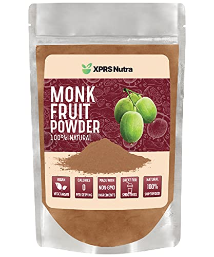 XPRS Nutra Monk Fruit Powder - Pure Monk Fruit Sweetener Without Erythritol, Sweet Earthy Flavor - Zero Calorie Sugar Replacement - Vegan Zero Carb Natural Sweetener for Foods and Smoothies (4 oz)