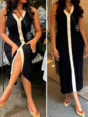 Image of Women's 2026 Summer Casual Maxi Dresses Ribbed Knit Sleeveless Bodycon Sexy Elegant Going Out Beach Vacation Dresses