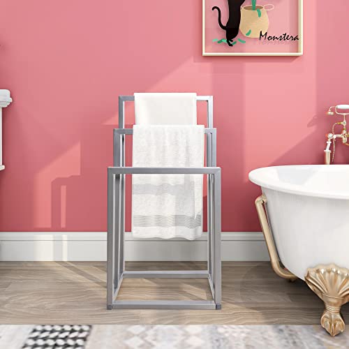 DUMEE Freestanding Towel Holder with 3 Towel Stands Rail for Bathroom Accessories Organizer, Bath & Hand Towels Storage, Grey