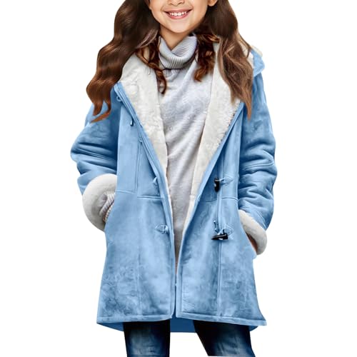 Kids Winter Coats Sherpa Lined Jackets Boy Girls Fuzzy Fleece Hoodie Faux Suede Pea Coat Outerwear 5-14 Years