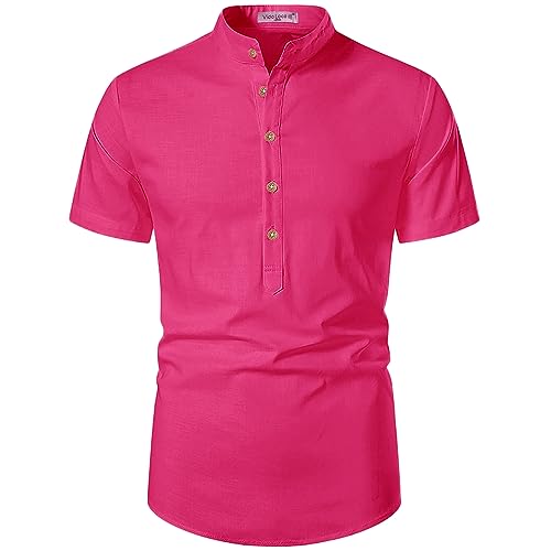 Image of Vida Loca Men's Cotton Linen Plain Stitched Half Sleeve Shirt