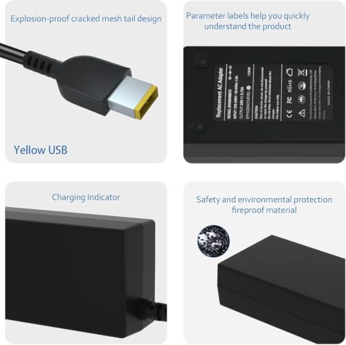 Image of 135W Power Cord for Lenovo ThinkPad Docking Station Yellow Tip | Stop dock blackouts! 135W pure power drives dual screens flawlessly. NOT a USB-C plug. Exact Yellow Square Tip ONLY.