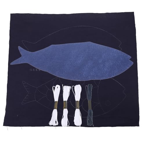SHERCHPRY - SHERCHPRY Kit Broderie Sashiko Japonerie pour Débutants – Set de Table et sous-Verres en Tissu Motif Poisson Brodé – Kit DIY Broderie à la Main Sashiko Guide Pas à Pas – Fournitures