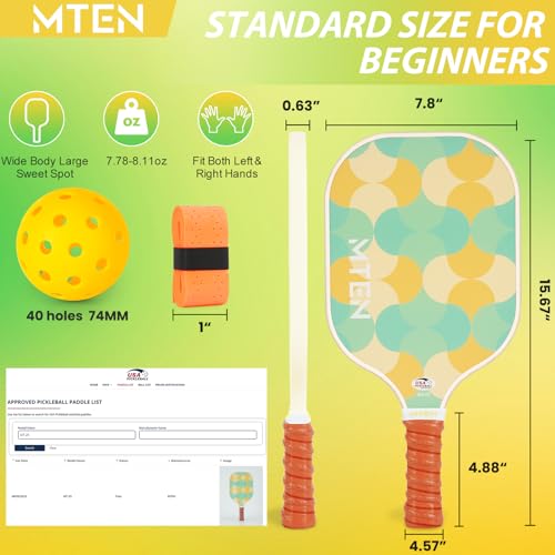 Image of MTEN Pickleball Paddles Set of 2 /4 /1, USAPA Approved Fiberglass Rackets