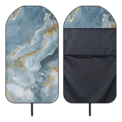 Image of Blue Marble Print Waterproof Sweating Car Seat Cover for Post Gym Workout Universal Front Seat Cover Easy to Install Universal Size Fit for Most Cars SUVs Trucks Vans