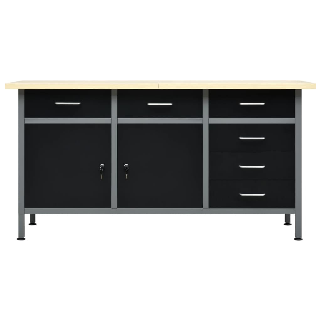 vidaXL Banco da Lavoro Acciaio 160x60x85 cm Nero Mobiletto Officina