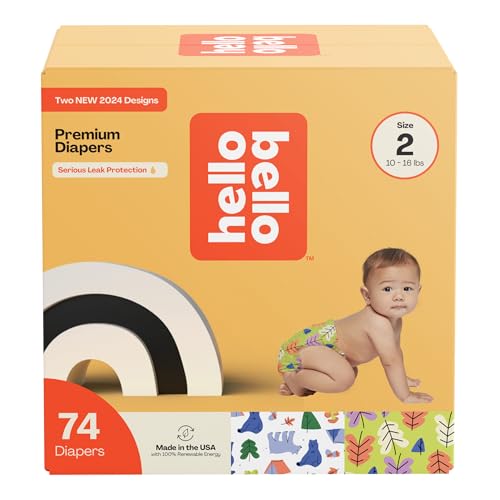 Image of Hello Bello Premium Diapers Size 2, Happy Camper & Live Leaf Love Designs, 74ct Club Box