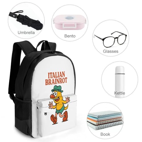 Italian Brainrot Merch Backpack With Pocket Italian-Brainrot Meme Travel Backpack 42x30.5cm4