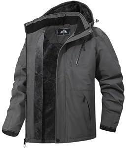 MAOYSSEN Herren Winter Skijacke wasserdichte winddichte atmungsaktive Jacke mit Fleecefutter abnehmbare Kapuze dicke Softshelljacke
