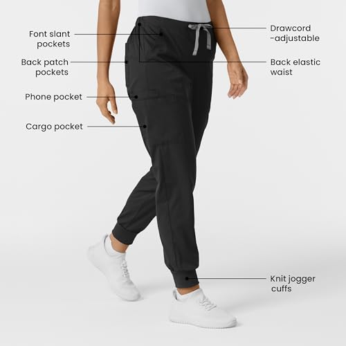 Image of Wink W123 Women's Flex-n-Reach Track Scrub Pant, Black, Large Petite