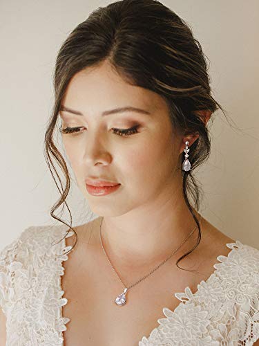 Sweetv Teardrop Wedding Jewelry Sets For Women Brides Bridesmaids, Crystal Bridal Necklace Drop Earrings Set,Prom Costume Bridal Wedding Jewelry, Silver #TOP1