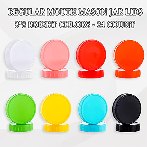 24 Pack Canning Lids Regular Mouth - Plastic Mason Jar Lids With Silicone Seals Rings Fits Ball/Kerr Jars, Leak-Proof & Anti-Scratch Resistant Surface, 8 Colors #TOP3