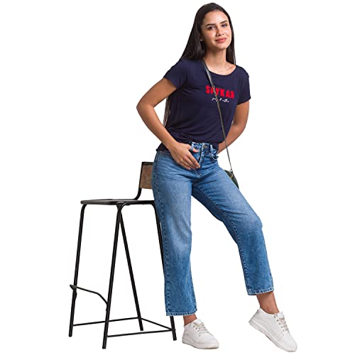 Image of Spykar Women's Cotton Printed Slim Fit T-Shirt