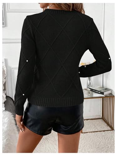 Verdusa Women's Pearl Long Sleeve Crew Neck Sweater Tops Holiday Textured Knit Pullover2