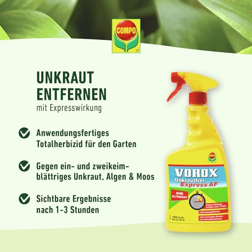 VOROX Unkrautfrei Express - anwendungsfertiger Unkrautvernichter - bekämpft Unkraut, Algen & Moos - wirkt gegen mehr als 50 Unkräuter - Anwendung zwischen Gemüse- und Zierpflanzen - 3 Liter 4