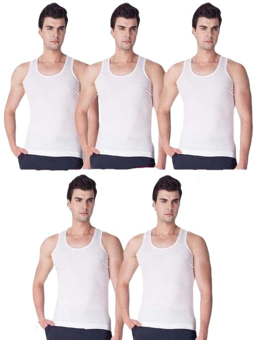 fayrouz Men Comfortable Lightweight Vest Innerwear Soft Cotton for Daily Comfort Use Pack of 5 White M-picture-10