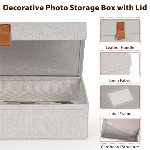 Image of Flenpptly Decorative Photo Storage Box, Photo Boxes Storage with Lids Keepsake Box to Store Pictures, Envelope, Scrapbook Supplies Comes with Business Card Frame to Mark (Small)