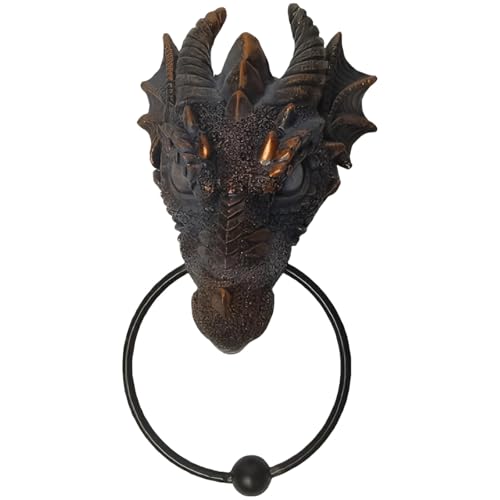 Kronabelle Aldaba de resina gótica serpentina para puerta, acabado de bronce, estilo antiguo, con anillo decorativo para puerta, 17,5 x 8,9 x 5 cm