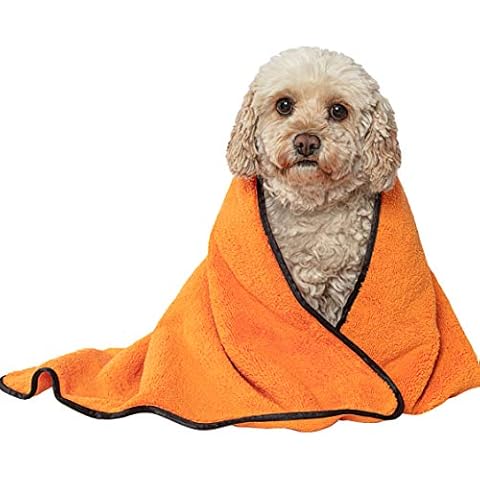 Glart T44WG super saugfähiges weiches Hundetuch Haustierhandtuch für Auto und Haushalt, Mikrofaser Hunde Badetuch 90x60 cm, orange, hohe Wasseraufnahme Cover
