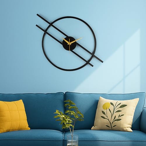 Image of Wakefit Metal Analog Wall Clock Big | 28 Inch | Laser Cut Abstract Home Decor & Gifting Option | for Living Room Study Bedroom & Office Decor | Hushka Metal Wall Clock 700MM Black