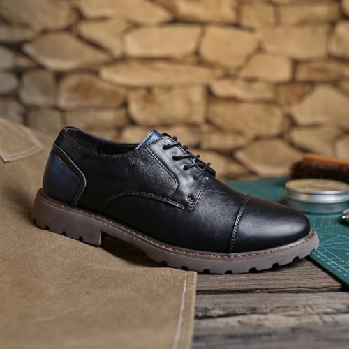 Santimon Men's Leather Oxford Shoes Classic Lace-Up Casual Durable Dress Business Derby Shoe2