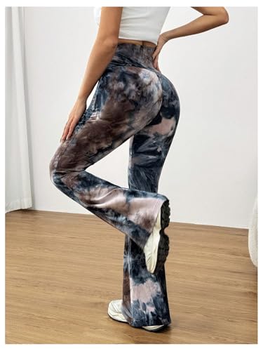 Verdusa Women's Plus Size Tie Dye Flared Pants High Waisted Bell Bottoms Stretchy Fitted Trousers2