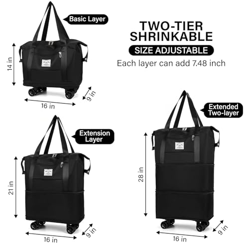 Collapsible Duffle Bag with Wheels - Expandable Luggage with Detachable Rollers - Waterproof, Dustproof, Scratchproof Polyester & Oxford Fabric - 65L Travel Bag with Adjustable Back & Shoulder Straps2