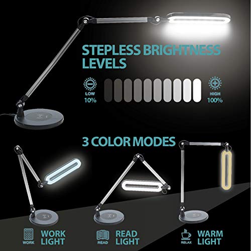 LED Schreibtischlampe mit Ladefunktion Kabelloses, OTUS Architektenlampe Schwenkarm Arbeitsleuchte, Berührungssteuerung… – Bild 6