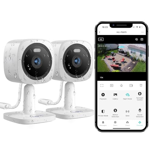 Hugolog 2K 3MP Outdoor Indoor Security Cameras for Home Security Home Camera with Starlight Color Night Vision Built-in Spotlight Motion Detection 2-Way Talk US Cloud & Local Storage Works with Alexa