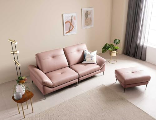 Image of Fabrique David Leatherette Sturdy Look 3 Seater Sofa Set with Puffy Light Pink | Luxury Comfortable Furniture Perfect for Home Guests Office & Living Room | Stainless Steel Legs