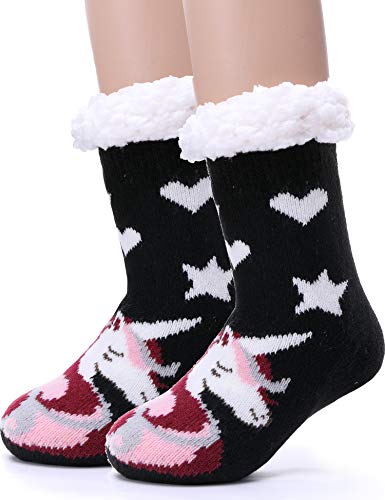 Image of MOGGEI Girls Slipper Fuzzy Socks Kids Boys Fluffy Fleece Lined Warm Plush Sherpa Winter Child Home Socks