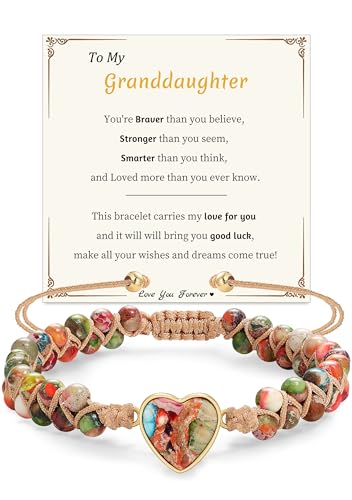 Image of Gifts for Daughter Granddaughter Christmas Gift To My Mom Grandma Wife Girlfriend Sister Jasper Heart Beaded Bracelets Birthday Valentines Mothers Day Stocking Stuffers for Teens Handmade Jewelry
