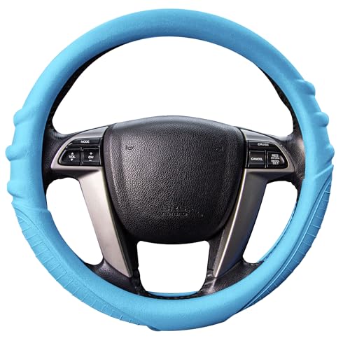Image of FH Group Universal Fit Silicone with Grip and Pattern Massaging Grip Steering Wheel Cover fits most Cars, SUVs, Trucks, and Vans Light Blue