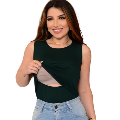 Regata amamentação blusa feminina maternidade t-shirt mãe leite gestante blusinha grávida viscolycra premium tamanho úni (BR, Alfa, GG, Regular, Padrão, Verde cactus)