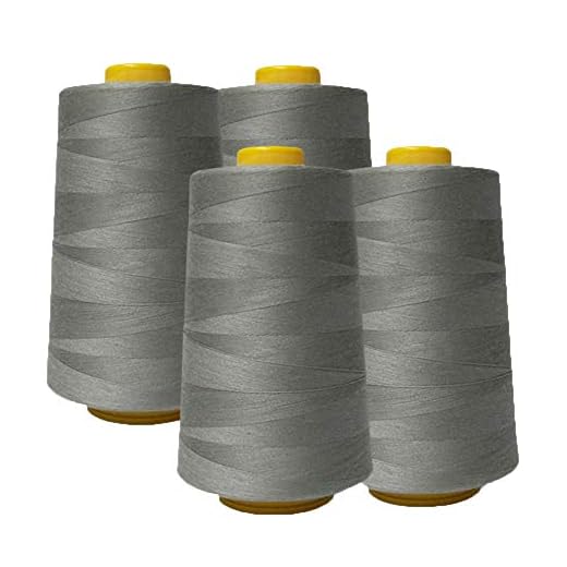 AK Trading 4-Pack Light Gray All Purpose Sewing Thread Cones (6000 Yards Each) of High Tensile Polyester Thread Spools for Sewing, Quilting, Serger Machines, Overlock, Merrow & Hand Embroidery