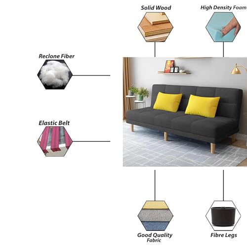 Image of Casaliving Broden 3 Seater Sofa Cum Bed for Living Room (Black Fabric) Premium Fabric Sofa