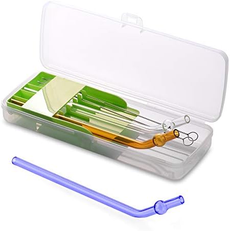 Private Glass Straws, Reusable Drinking Straw (Storage Case + Cleaning Brush) - Shatter Resistant and BPA Free, Safe and Healthy for Milkshakes, Smoothies, Coffees, Cocktail Drinks. (Bent, Set of 3)