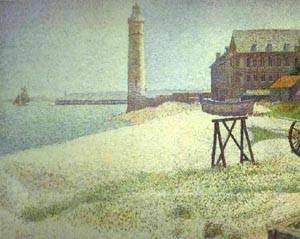 Peinture à l'huile Georges Seurat Honfleur tableau impressionniste phare 20x24